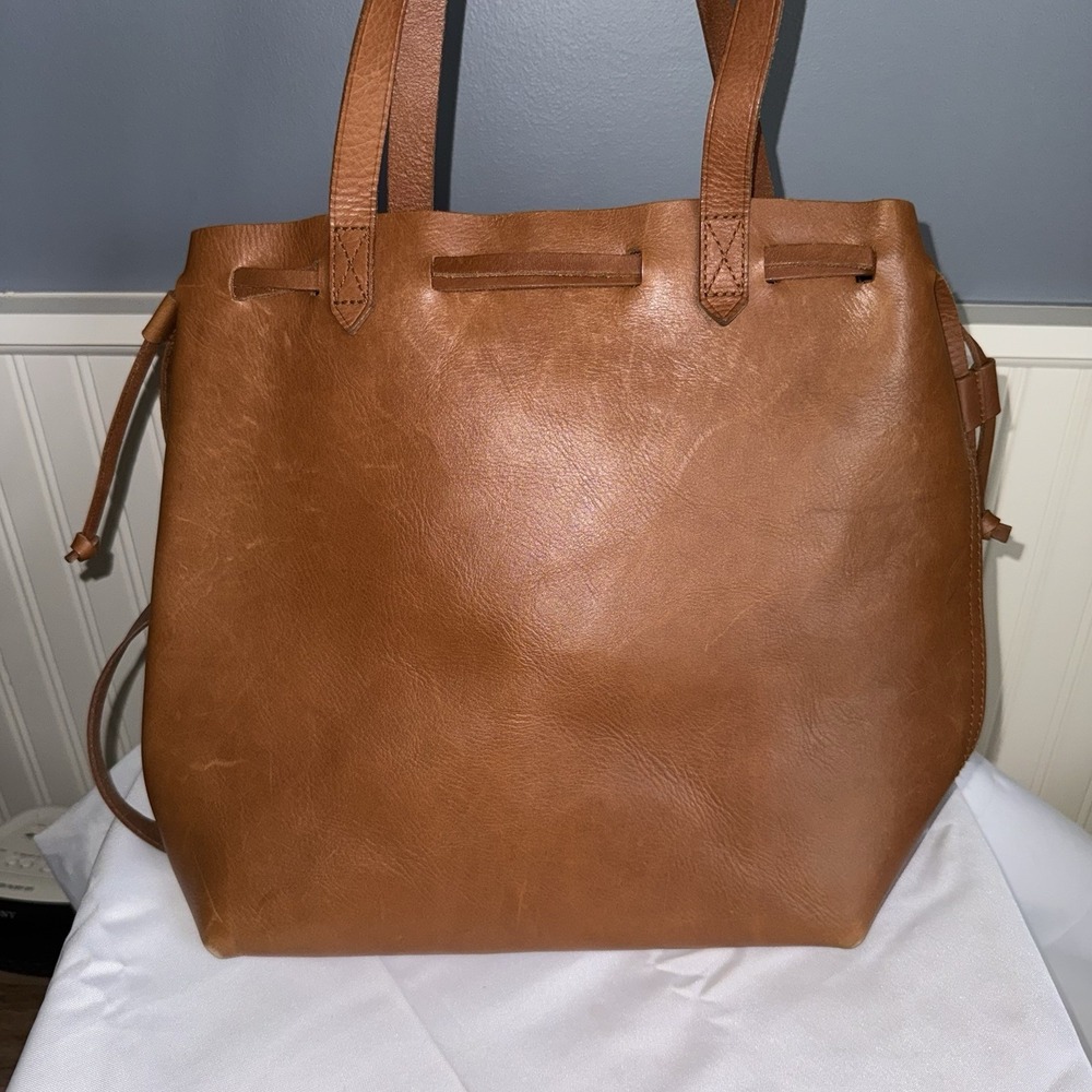 Madewell Drawstring Transport Tote Shoulder Bag Purse British Tan Saddle Brown